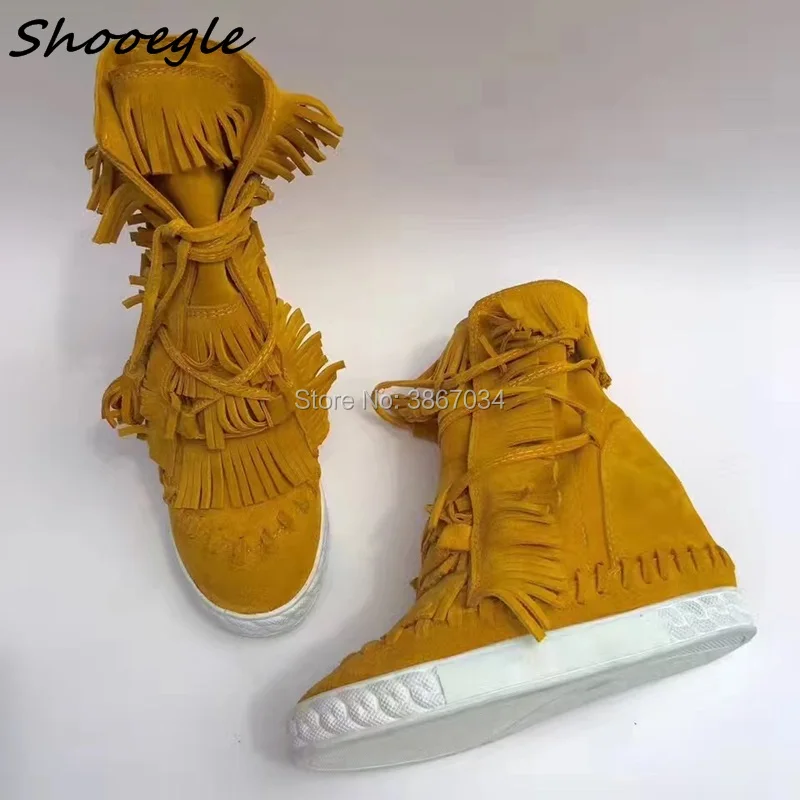 SHOOEGLE/Лидер продаж женские ботильоны на танкетке с бахромой короткие ботинки