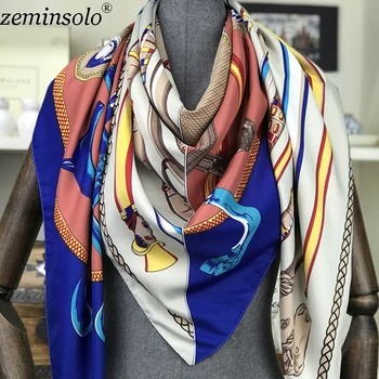 

2018 Luxury Brand Summer Women's Scarves Fashion Lady Silk Scarf Print Chain Shawls Pashmina Foulard Femme Square Bandana Hijab