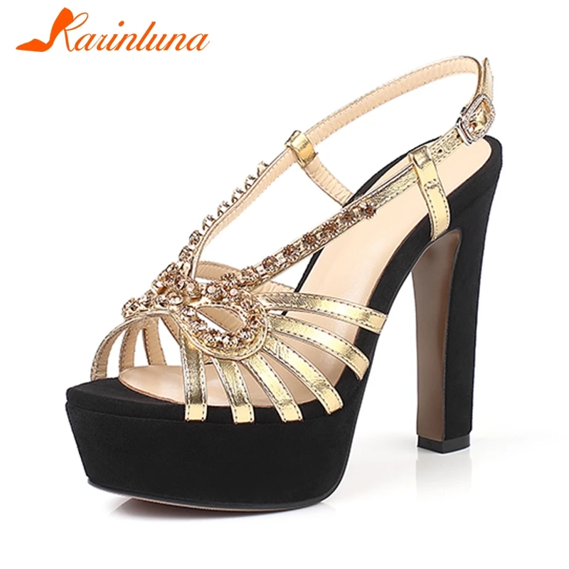 

KARINLUNA Hot Sale 2019 Plus Size 33-40 Platform Buckle Sandals Woman Shoes Chunky High Heels Summer Shoes Woman Sandals