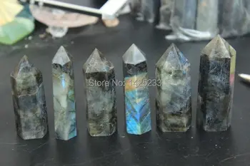 

6pcs natural labradorite quartz crystal point wand free-shipping(8-6)cm