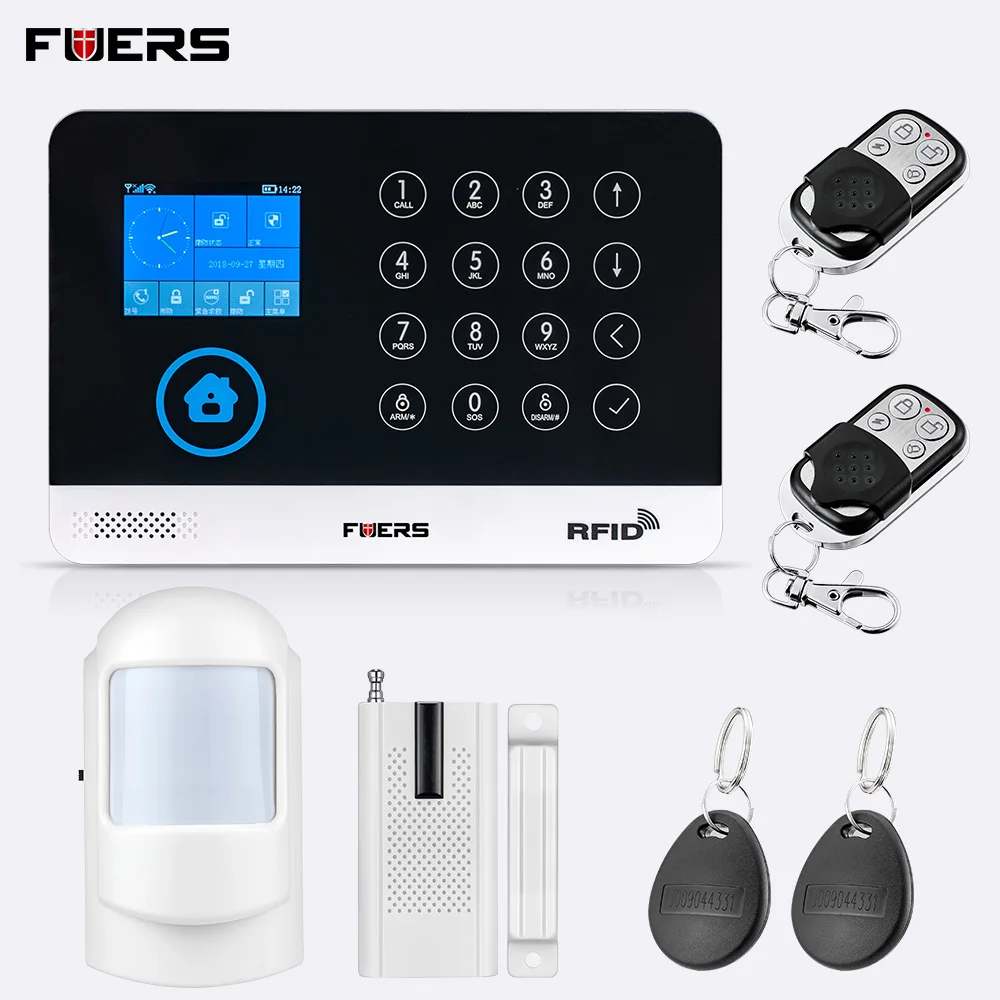 

FUERS WG11 GSM Wireless Home Burglar Security Alarm System APP Control Siren Motion Detector Smoke Sensor 9 Language Switchable