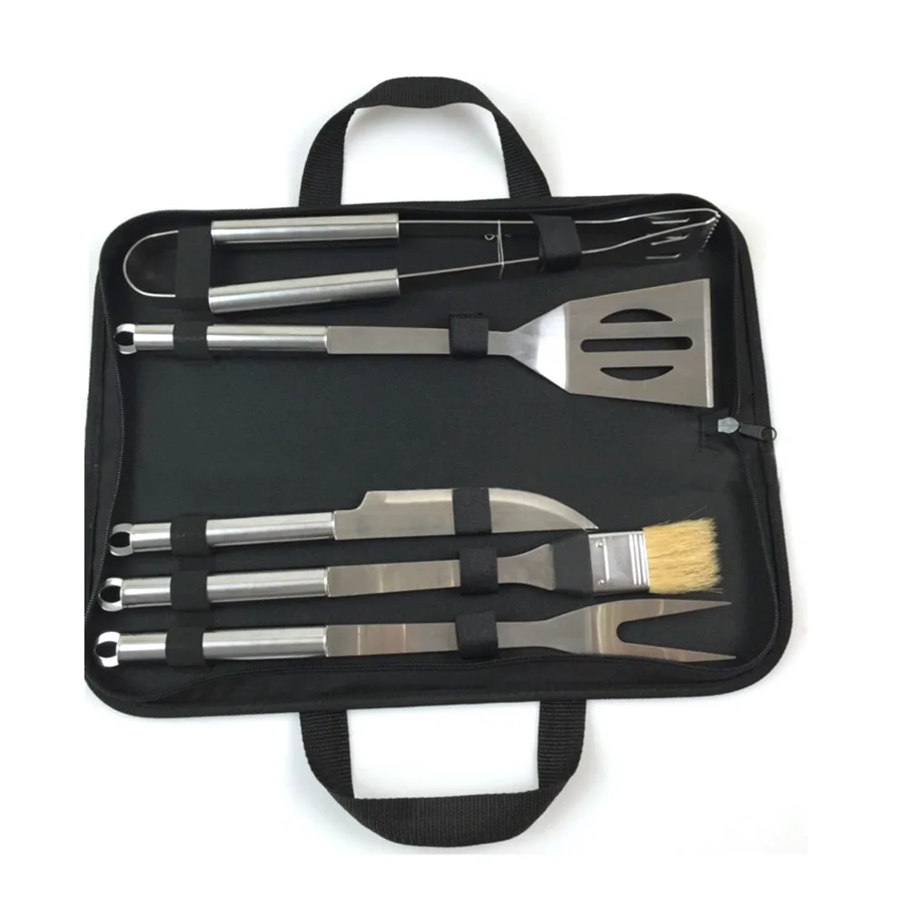 

BBQ Grill tools combination set stainless steel tube handle baking utensils 5 pcs set Oxford bag aluminum box baking tool DN141