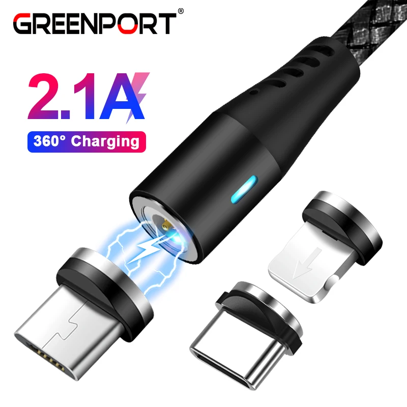 GREENPORT كابل مغناطيسي ل فون xs ماكس مايكرو شاحن يو اس بي سلك نوع C 3A سريع شحن USB-C البيانات كابل علامة هواوي سامسونج S9