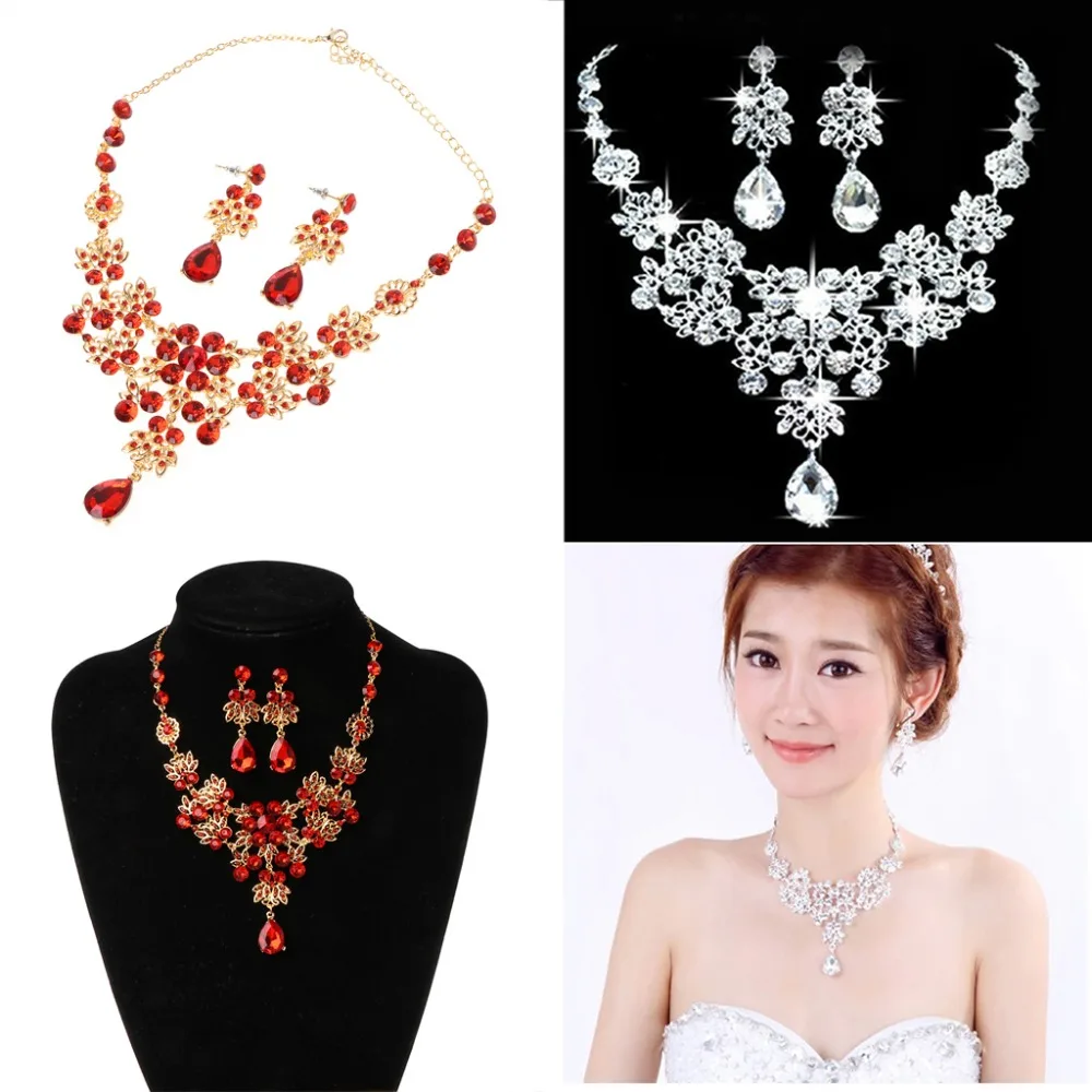 Wedding Bridal Formal Party Prom Jewelry Crystal Rhinone Necklace Full