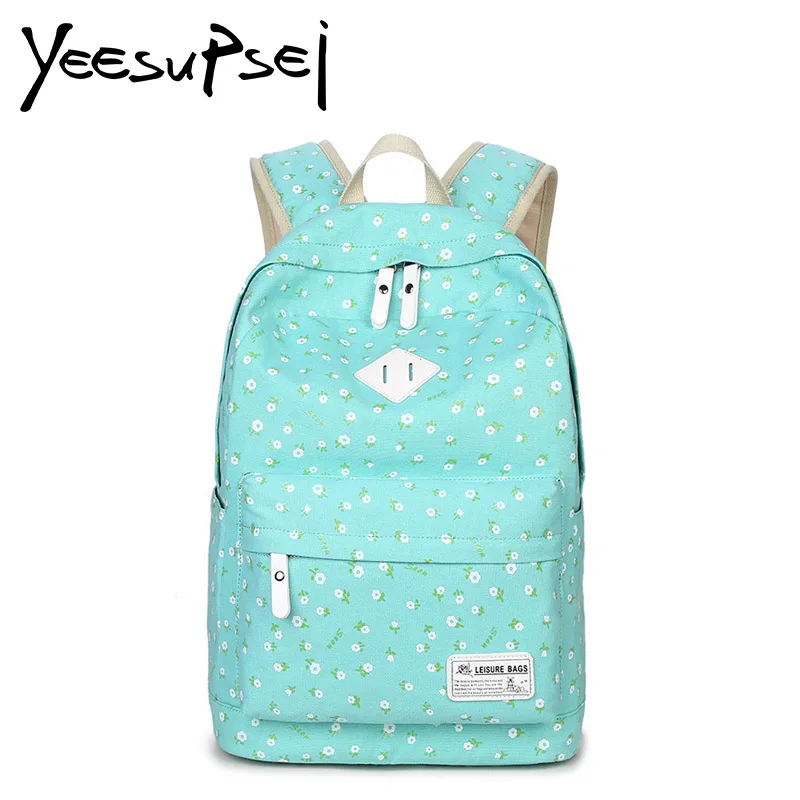 

YeeSupSei School Bag Waterproof Solid Color Canvas Backpack Flower Pattern Children Primary School Bag Large Mochilas Rucksack