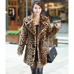 Savabien 2019 женское леопардовое пальто из искусственного меха зимнее теплое плотное пальто с отложным воротником с длинными рукавами, меховая