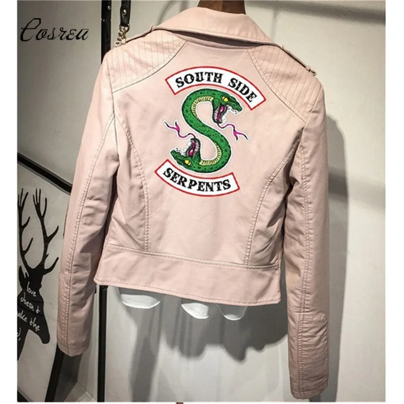 

Print Logo Southside Serpents Riverdale Black PU Leather Jackets Women Riverdale Southside Streetwear Top Coat