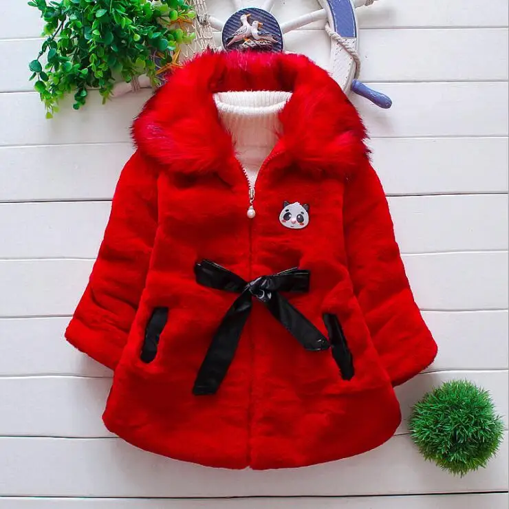 Новая зимняя одежда для маленьких девочек Хлопковое пальто из искусственного меха теплая куртка с бантом зимний костюм для детей от 3 до 9 лет, куртка с большим меховым воротником, верхняя одежда - Цвет: style 1