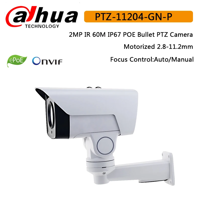 DH PTZ11204-GN-P 4X PTZ IP Camera 2MP POE Bullet Motorized 2.8-11.2mm H.265 IR 60M IP67 Bracket CCTV Security with dahua logo |