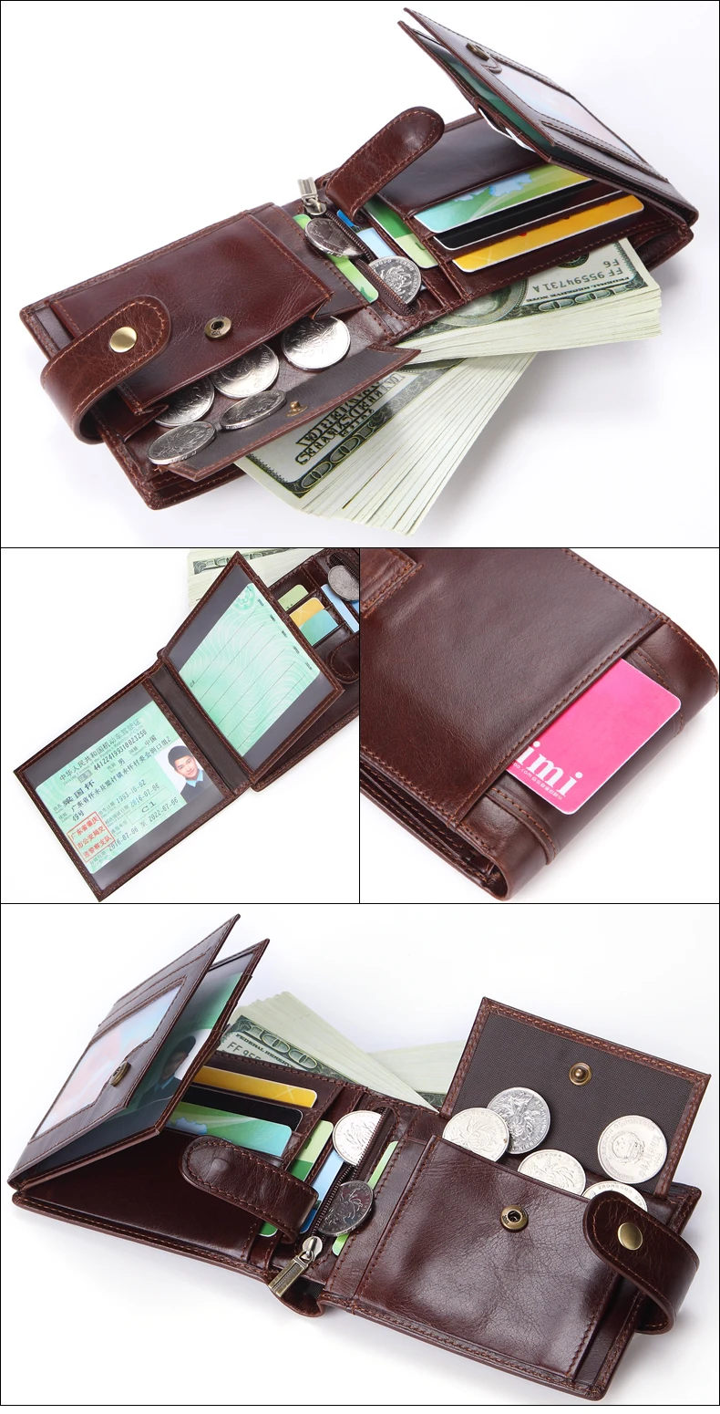 Мужской короткий кошелек из воловьей кожи, брендовый модный кошелек с карманом для монет, 100% натуральная кожа, держатель для кредитных