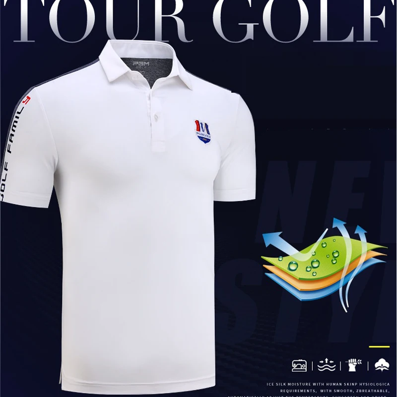 

PGM Mens Dry Fit Golf Shirt Male Short Sleeve Muscle Training Tops Breathable Slim Tennis Golf Sportswear D0708