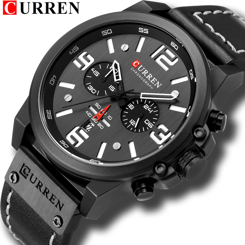 

Men's Watches 2018 Luxury Brand CURREN Reloj Hombre Casual Quartz Leather Wristwatch Chronograph and Date Window Waterproof 30M