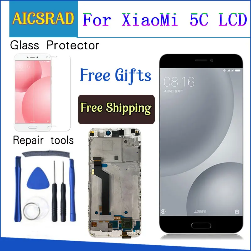 

AICSRAD High Quality Touch Screen Glass+LCD Display Digitizer Assembly For Xiaomi Mi5C Mi 5C Smart Phone Free Shipping