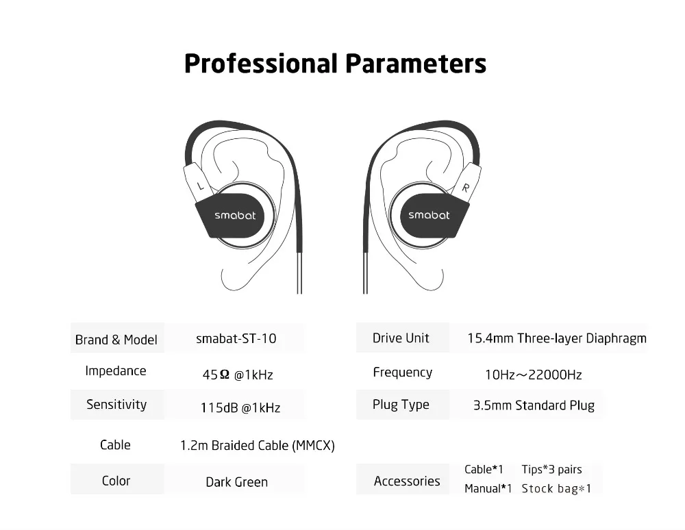 Smabat ST-10 ушные крючки вкладыши металлические наушники HiFi 15,4 мм Динамический драйвер Smabat флагманские наушники с разъемом MMCX кабель Smabat ST10