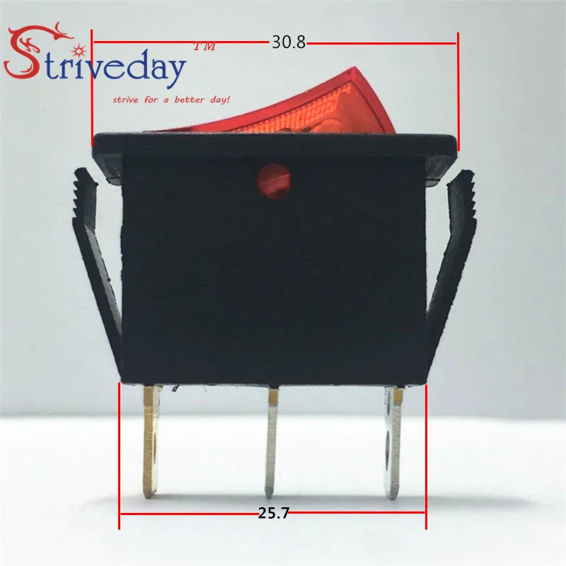 

100pcs/lot Rocker switch KCD3-101N red 3 pin 2 gear KCD3 rocker switch button switch 10A Power switch