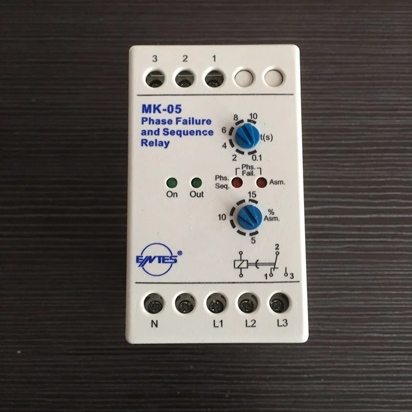 

MK-05 Phase faliure and Phase Sequence Relay with din rail mounting MK-05 Phase failure phase sequence relay