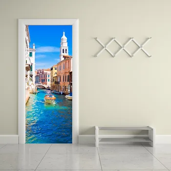 

Venice Canal 3D Door Renovation Mural Living room Bedroom Self-adhesive Wall Stickers Vinyl Art Decals Wallpaper Home Decor DC8