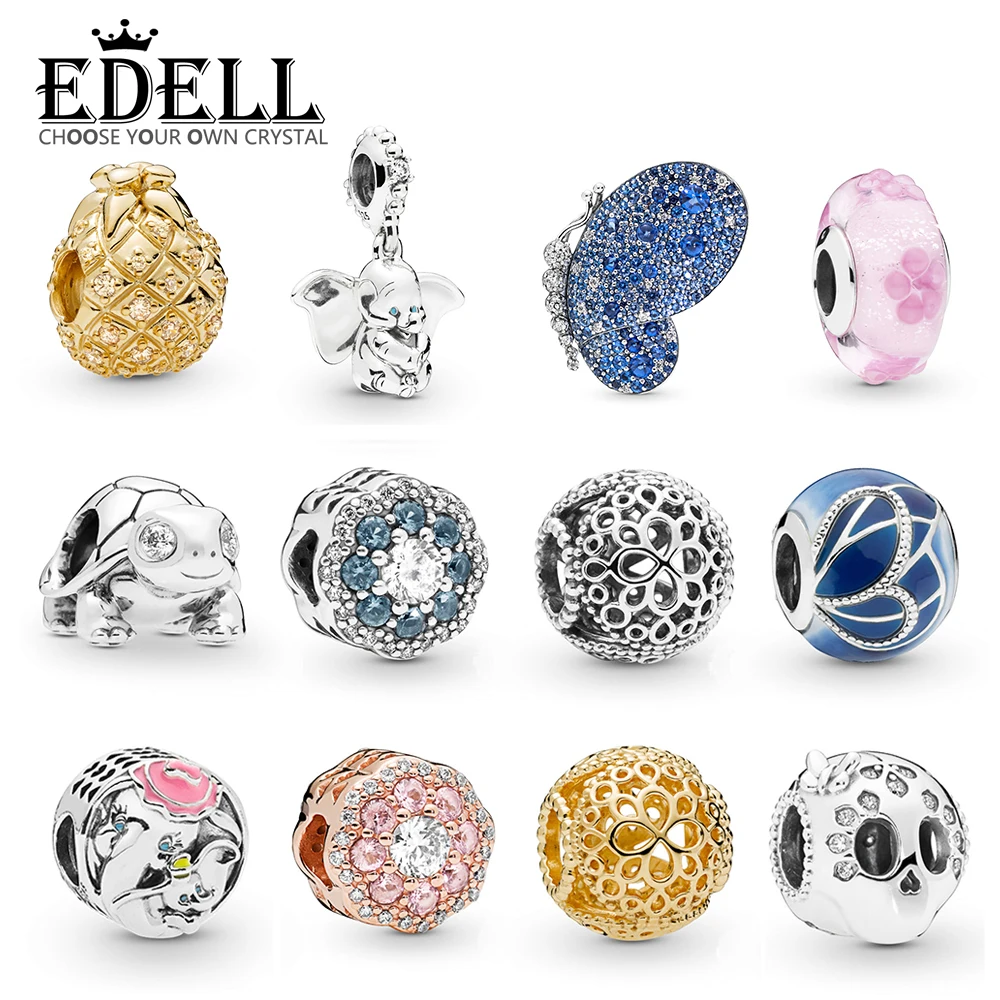 

EDELL 100% 925 Sterling Silver 2019 Spring Preview Butterfly Pineapple Flower Skull Turtle Charm Beads Launched in Succession