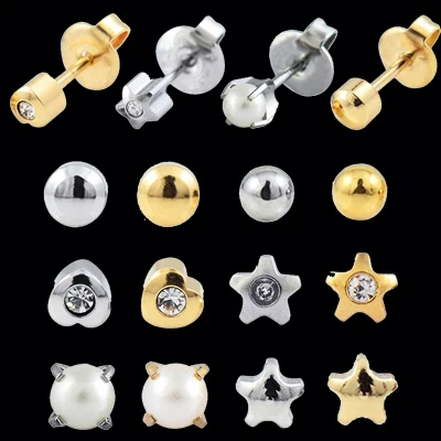 12 пар, смешанный дизайн, хирургическая сталь, обычный размер, CZ камень, серьги-гвоздики, кристалл, Бабочка, Маргаритка, цветок и серьга с короной, серьги-гвоздики - Окраска металла: Pearl Star BallCard