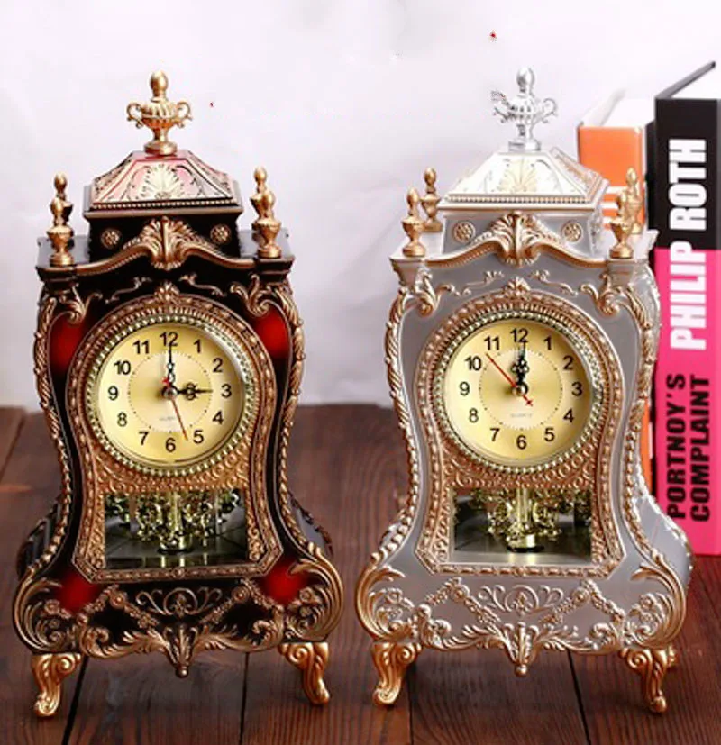 

Vintage Desk Alarm Clocks Classical Royalty Living Room TV Cabinet Desk Imperial Furnishing Creative Sit Pendulum Retro Clock