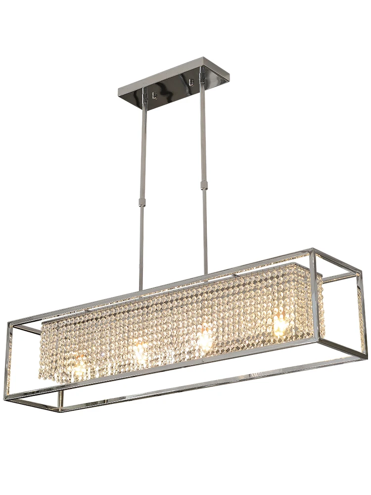 

HAIXIANG LED Rectangle Crystal Chandelier Chrome Lamp Restaurant Ceiling Lamp Dining Room Kitchen Lighting