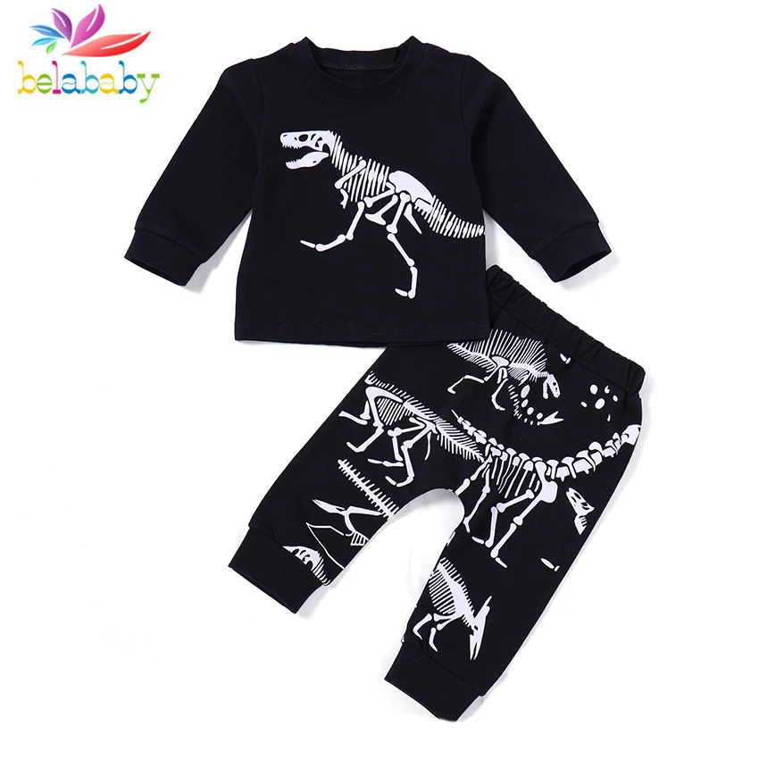 2019 Spring Boys Pajamas Suit Cotton Dinosaur Long Sleeve Children Clothing for Boys Solid Fashion O-Neck Boys Pajamas Set