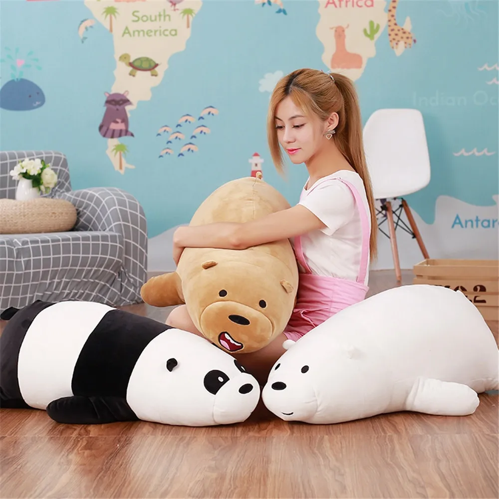 70/90 см супер мягкий Мы Голые Медведи, лежащая плюшевая медведь, набитый гризли серый белый медведь панда мультфильм куклы подарки игрушки для детей