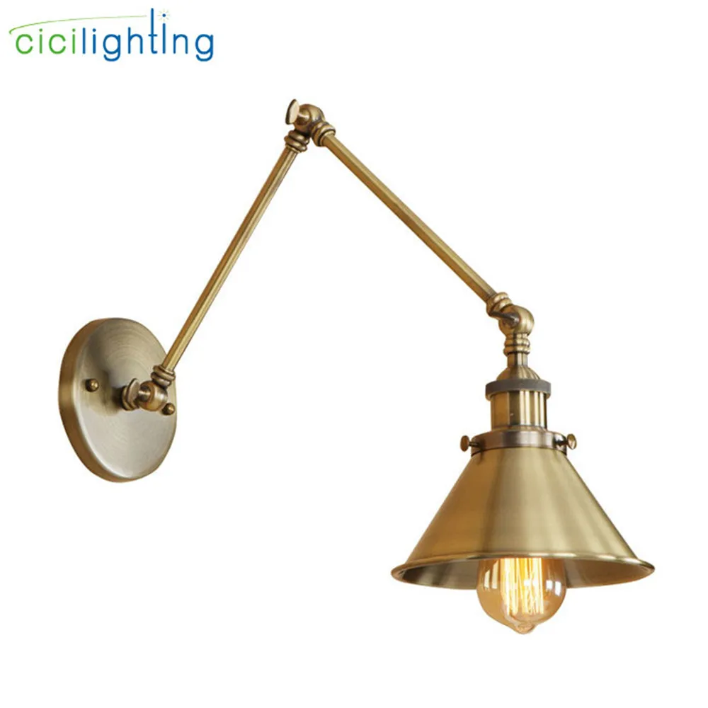 

Vintage bronze E27 wall light antique 2 swing arm adjustable wall lamp bedside room bedroom wall lamps arts arandelas para pared