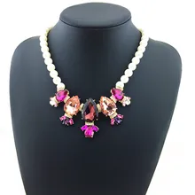 Luxury Charm Women Jewelry Pearl Fashion Necklace Colorful Charm Crystal Necklaces & Pendants Simulated Pearl Statement Necklace
