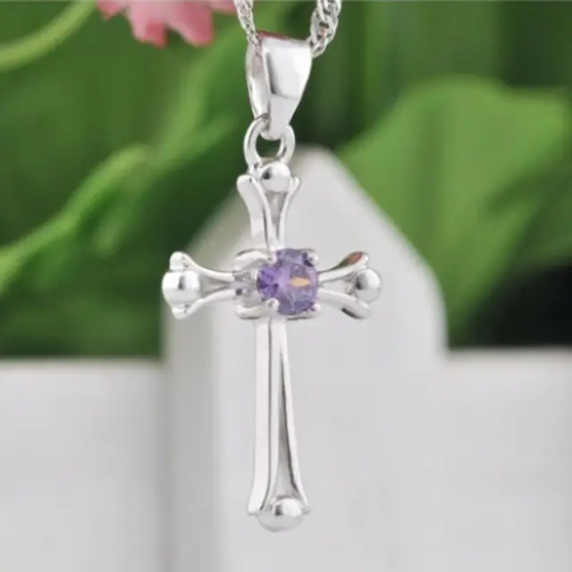 1pc Beautiful Plated Silver Cross Necklace Pendant Women Girls Necklace