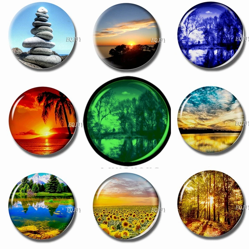 

Luminous Beautiful Natural Scenery 30 MM Magnet Fridge Glass Dome Refrigerator Magnets Magnetic Stickers for Fridge Gifts