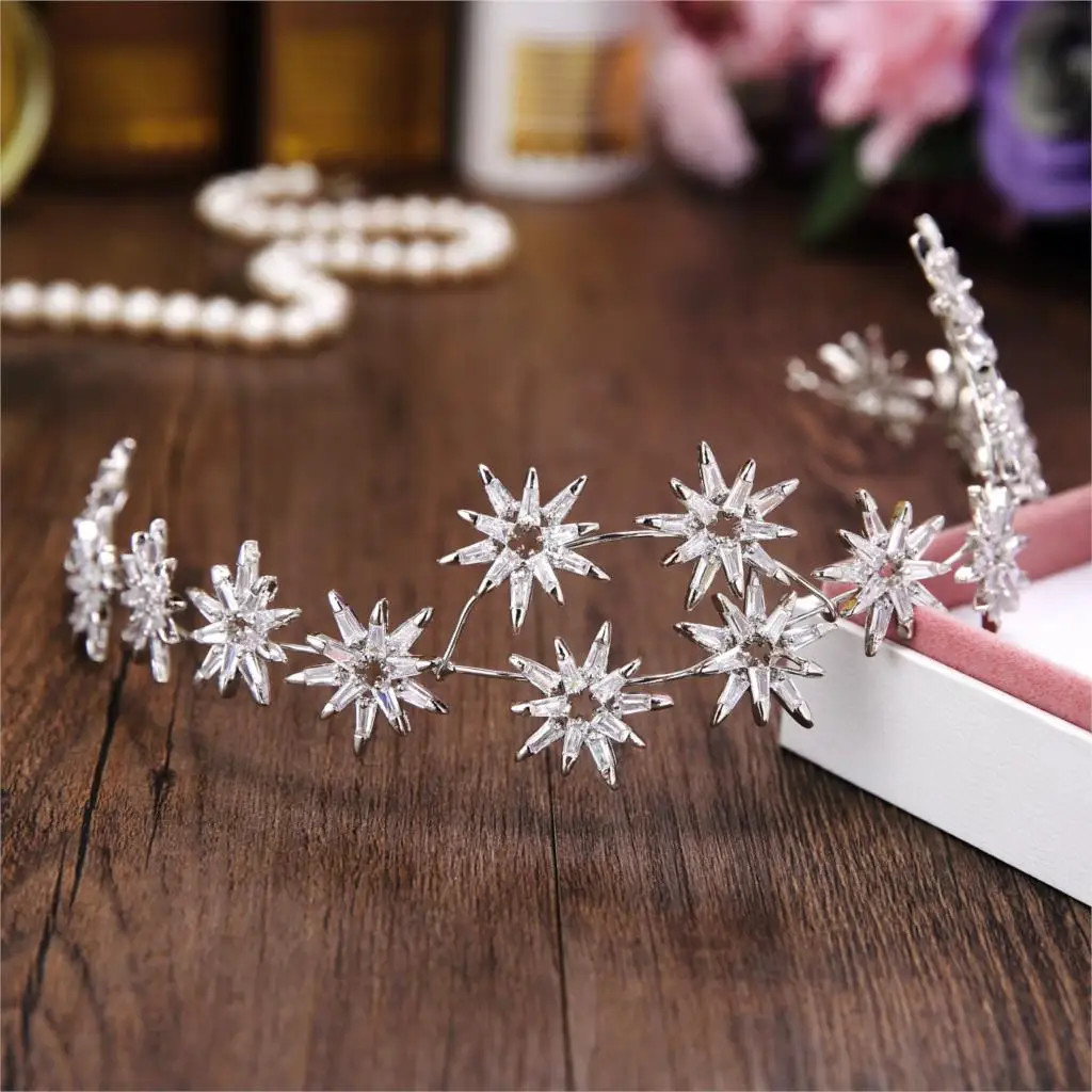 

Micro Paved All Cubic Zircon Tiara Star Zirconia Crown Wedding Hair Accessories Bride CZ Coroa Novia Diadem Headpiece WIGO1244