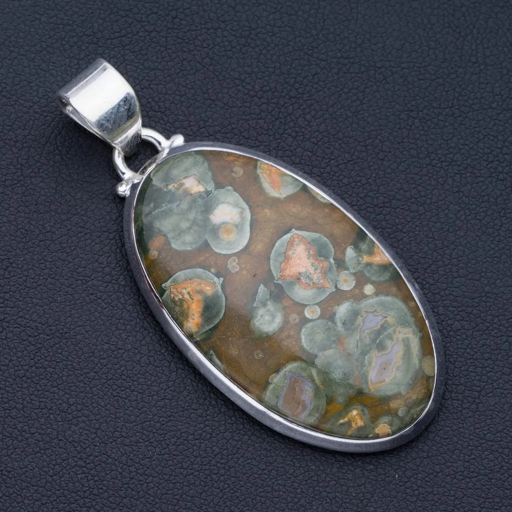 

Natural Ocean Jasper Punk Style 925 Sterling Silver Pendant 2" P0878