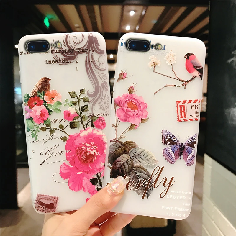 

I Coque,cover,Case,for Apple Iphone 7 8 Plus Iphone7 7S 8plus 7plus Silicone Soft Luxury Silicon iphone8 Phone Back Flower Etui