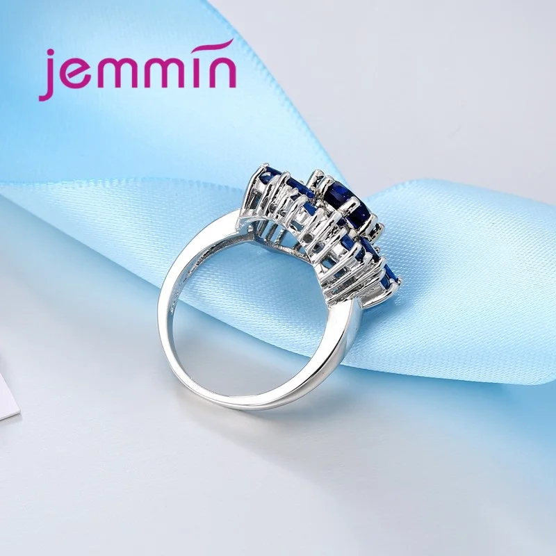Роскошное сапфировое цветочное кольцо для женщин лучший подарок Высокое качество Кристалл женский Анель 925 пробы Серебряное ювелирное изделие для свадьбы