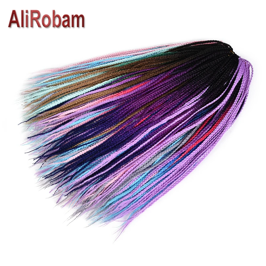 AliRobam, 24 дюйма, вязанные крючком косички, накладные волосы, черный, фиолетовый, синий, Омбре, 2/3 тон, синтетическая коробка, плетение для женщин, 22 пряди/упаковка