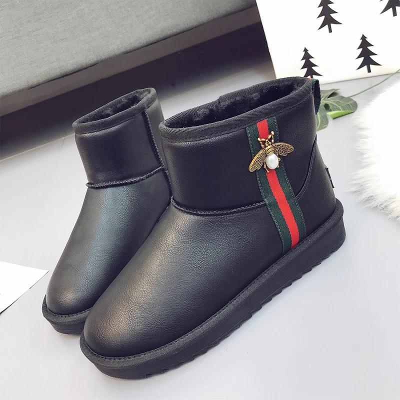 

Chowaring Fashion Designers slip on Flat Platform Leather High Quality Women Winter Warm Boots Ankle Snow Boots Woman Size 40