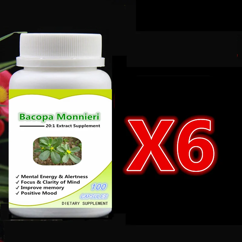 

6 bottle 600pcs,Focus & Clarity of Mind Supports,Improve Memory & mood,lower stress,Bacopa Monnieri 20:1 Extract with Bacosides