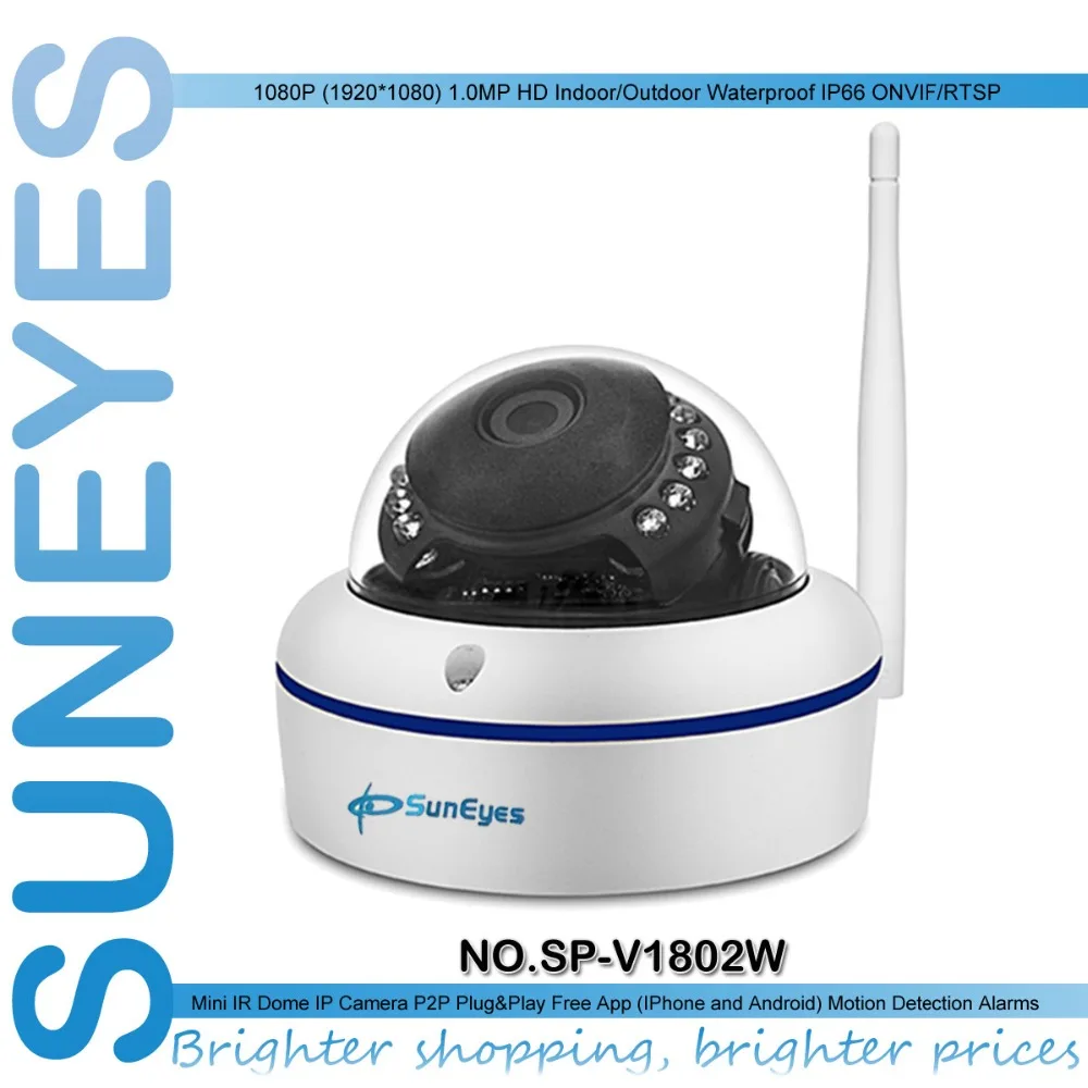 SunEyes SP-V1802W 1080P Full HD Mini IP Camera Dome Outdoor Weatherproof Wireless Wifi ONVIF and Free P2P IR Night Vision