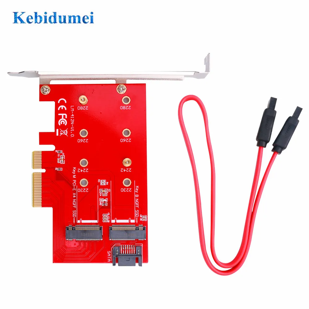 Kebidumei M2 NGFF для PCIE X4 адаптер Поддержка PCI Express 3,0 2230 2242 2260 2280 Размеры M ключ и ключ SATA Порты и разъёмы карты расширения