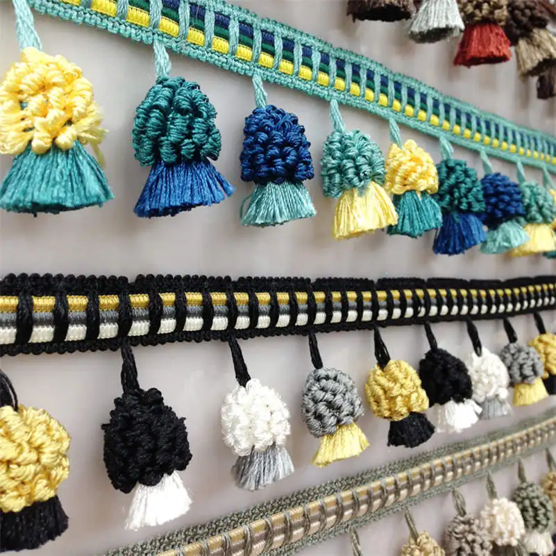 

1M Curtain Sewing Tassel Fringe DIY Trim Colorful Pom Ribbon Drop Home Decor
