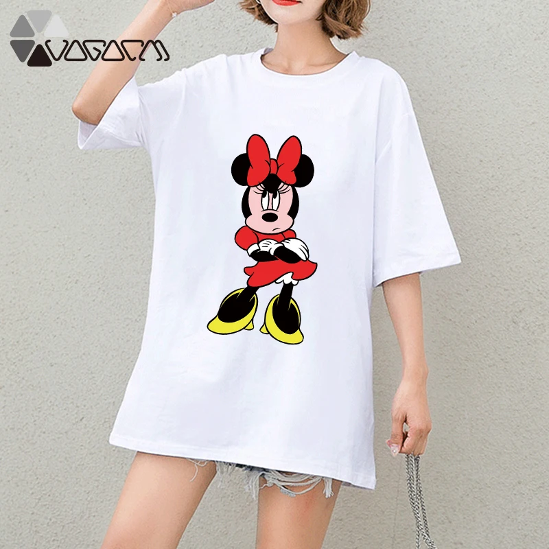 

Summer T Shirt Minnie Mickey Mouse Clothes Women Print Tops Tee Short Sleeve White Fashion Loose Cute Cartoon Plus Size T Shirts