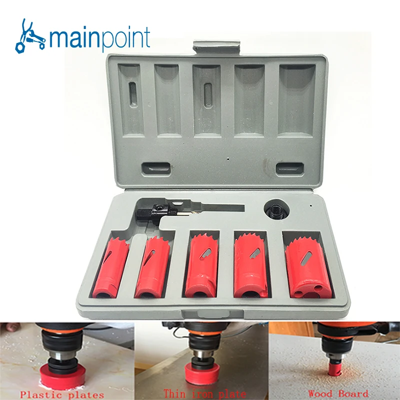 

Mainpoint 7 Pcs HSS Bi-metal M3 Hole Saw Bit Cutting Set Kit 22-38mm Cutting Metal Steel Plastic Wood Sheet Hole Saw Hand Tools