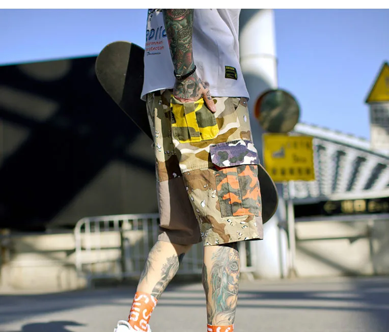 Высокая уличная камуфляжная строчка шорты Лето Европа США тренд мужские Мульти-карман камуфляж свободные до колена