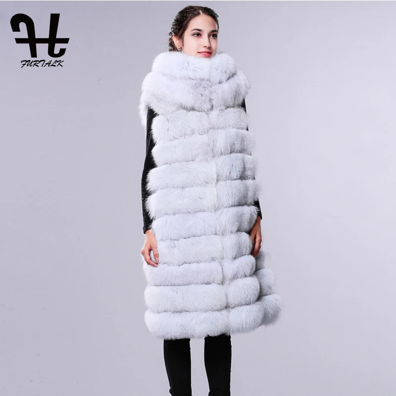 Furtalk Khaki Femmes Manteau Fourrure D'hiver Réel De Dark Renard Fox Ruban Des Conception Khaki light blue Russe 5RjL4A