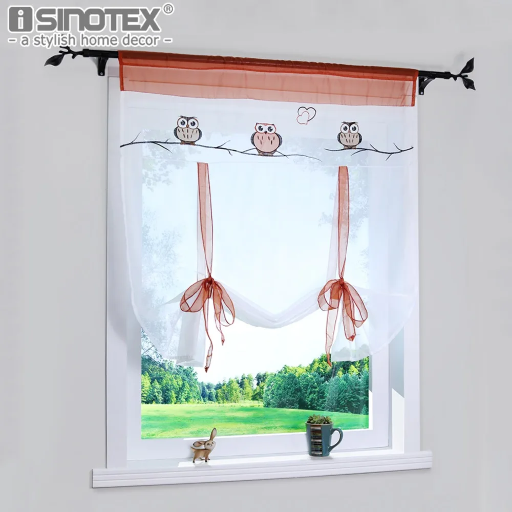 

Roman Curtain Cute Owl Printing Sheer Window Curtain For Kitchen Living Room Voile Screening Drape Panel with Belt 1 PCS/Lot