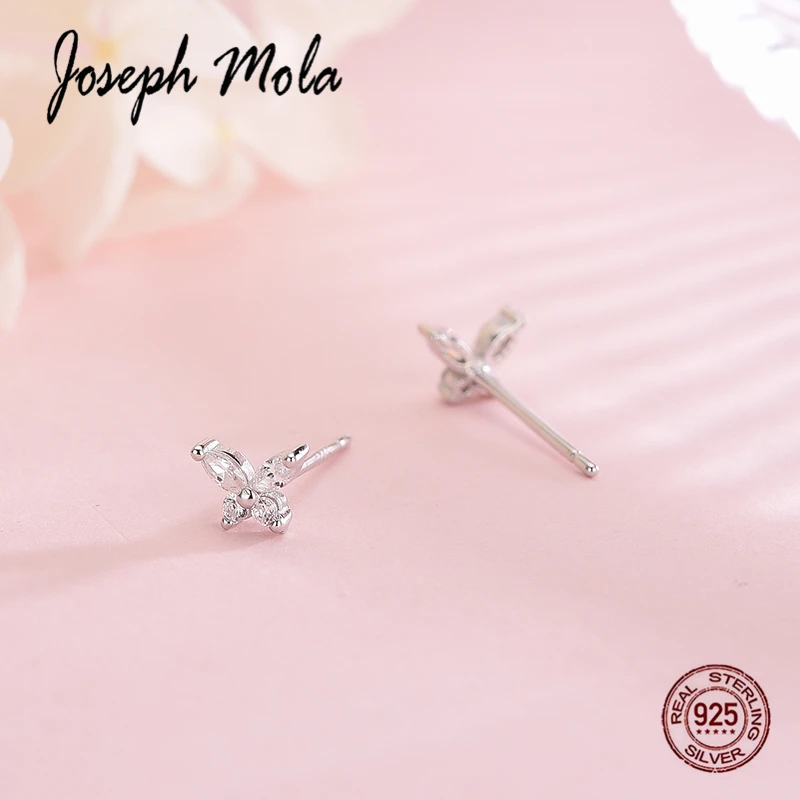 Joseph Mola 925 пробы серебряные милые маленькие бабочки серьги с цирконием кубической