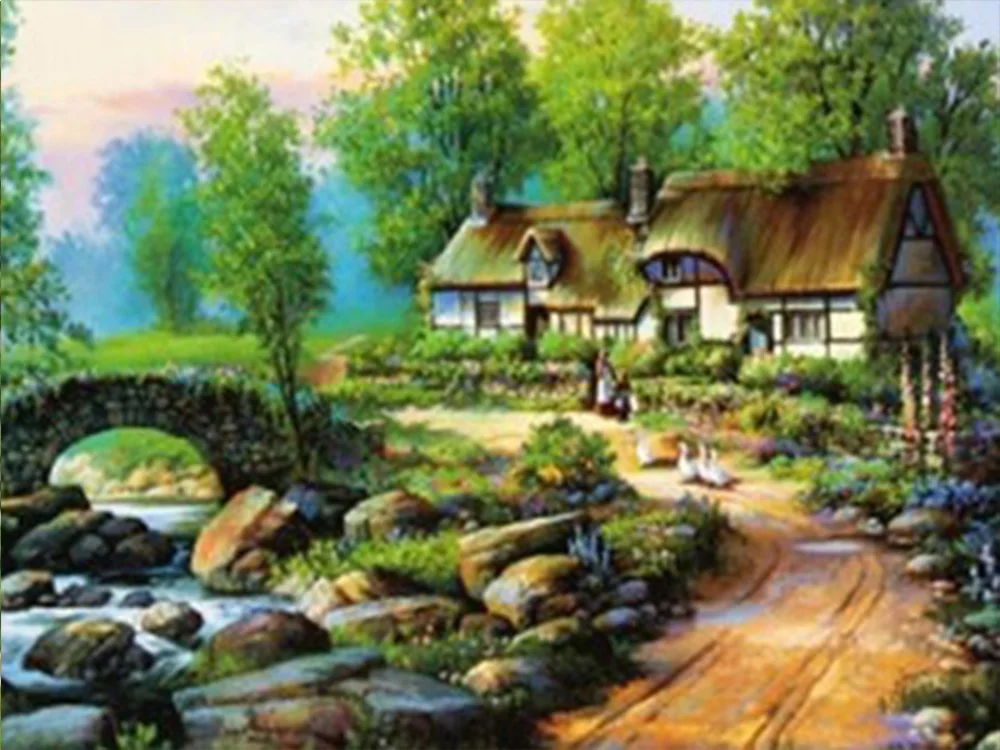

Country scenery Diamond Painting house Natural scenery Diamond embroidery full round Country landscape Diamond painting