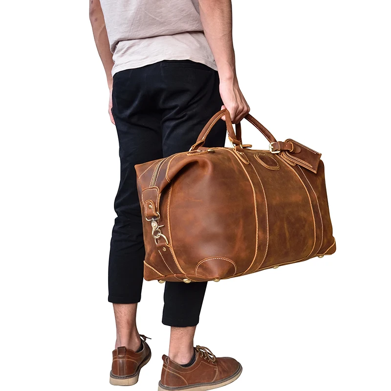 Luufan, Высококачественная кожаная дорожная сумка, деловая походная сумка, Crazy Horse, кожа, большая вместительность, ручная работа, Lagguage, коричневая