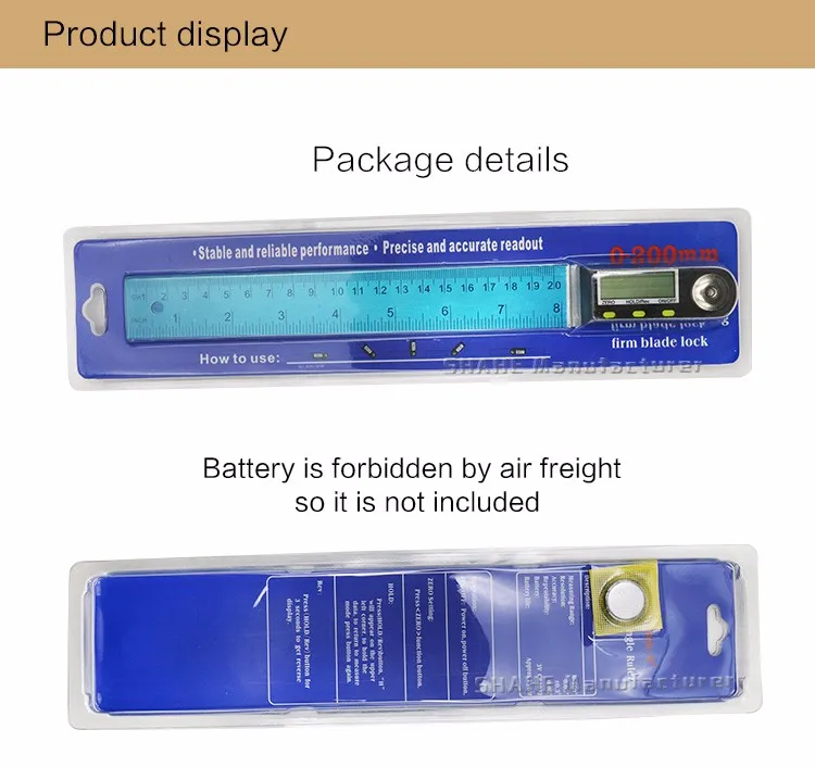 200 мм 8 дюймов цифровой транспортир Инклинометр электронный угол линейка Гониометр измерения из нержавеющей стали угловая линейка
